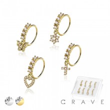 8PCS OF ASSORTED CZ DANGLE 316L SURGICAL STEEL O-RING NOSE HOOP BOX